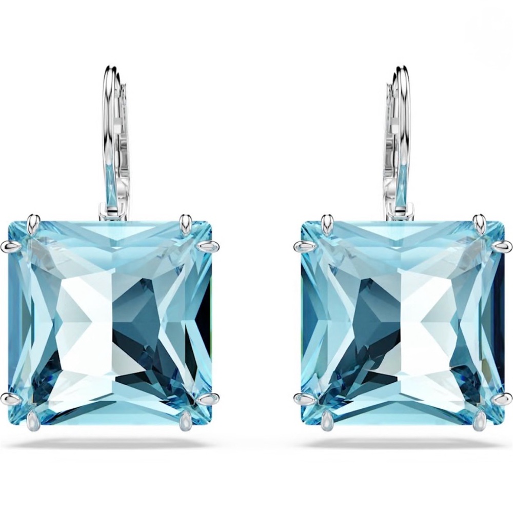Swarovski Millennia Square Cut Blue and Silver Earrings
